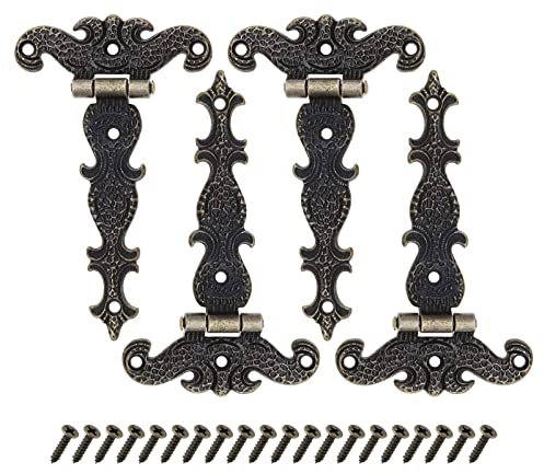 Create idea Bisagras antiguas de bronce con bisagras talladas retro decoración de muebles de madera, herrajes para puerta de metal caja de madera cajón de gabinete caja de almacenamiento de joyas