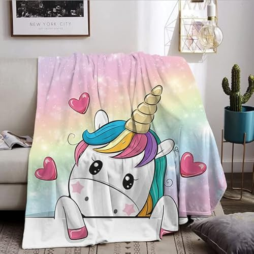 FEELJAM Manta de Unicornio Rosa, Suave Franela para Niñas, Forro Polar, Sofá, Microfibra (Arco Iris, 130 x 150)