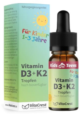 Vitamin D3 K2 Tropfen für Kleinkinder ab 1 Jahr – DEUTSCHES PRODUKT – Frei von Zusätzen & 100% Vegetarisch – Vitamin D für Kinder Vitamine