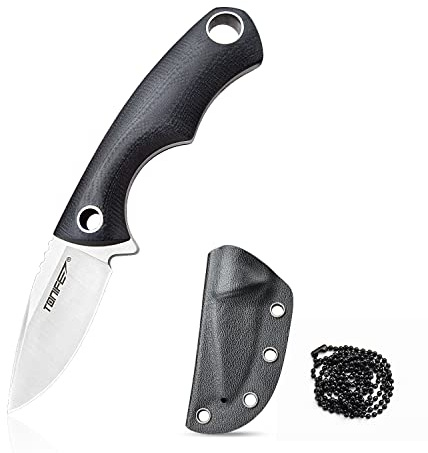TONIFE Squirrel kniv med full genomskärning, fast blad 4,3 cm Total 11,9 cm med Kydex-slida och kulkedja för jakt, camping, överlevnad (Svart)