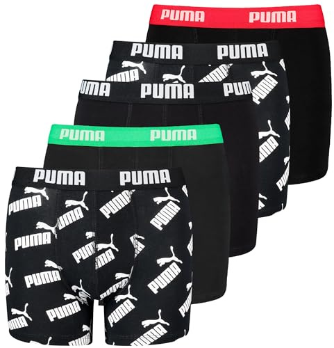PUMA Boys' AOP Boxer 5 Pack (DE/NL/SE/PL, Numerisch, 134, 140, Regular, Schwarz)