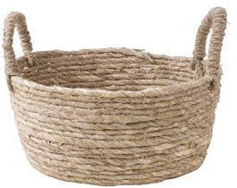 Natural Straw Woven Storage Basket, Home Organisation Hamper Basket with Handles (Small)