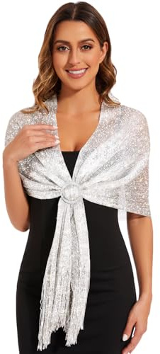 KUNINDOME Sparkling Metallic Shawls and Wraps with Buckle,Women Shawls and Wraps for Evening Dresses,Silver