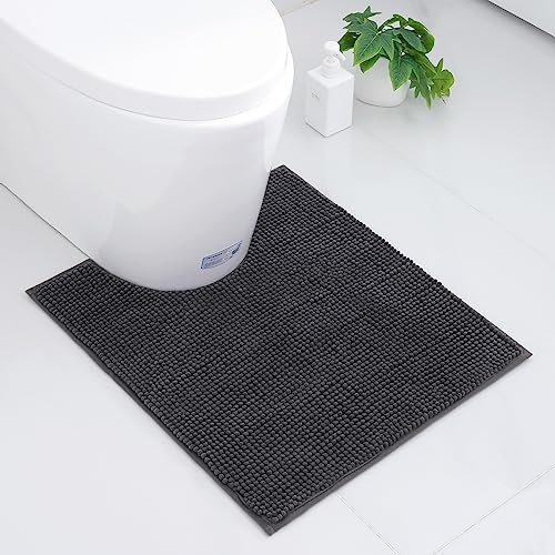 Homaxy Chenille Badrumsmatta, halkfri, mjuk matta, toalett med utskärning, 50 x 60 cm, absorberande badmatta, stående toalett, tvättbar badrumsmatta för toalett, mörkgrå