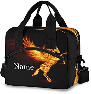 Bolsa de almuerzo personalizada para niños, diseño de Pegaso con fuego, hielera aislada, lonchera personalizada de gran capacidad, organizador de almuerzo para niños y niñas