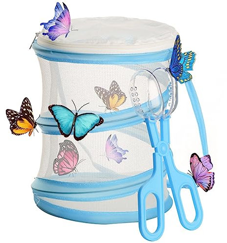 TAIZER Insekt Käfig Butterfly Habitat Käfig Schmetterlingslebensraum Käfig Insekt Käfig Netz Schmetterling Lebensraum Schmetterlings Habitat Käfig Schmetterlingskäfig Insektenzuchtnetzkäfig (blau)