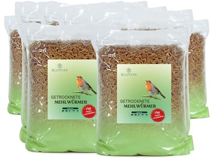 Blumixx Mehlwürmer getrocknet 20kg - Vogelfutter mit hohem Proteingehalt - ideal für Wildvögel, Hühner, Igel, Fische & Reptilien - Ganzjahresfutter für Garten, Terasse, Vogelhaus