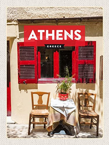 Blechschild 30x40 Athens Greece Cafe Fensterläden Wand Deko Cafe Sammler Geschenk