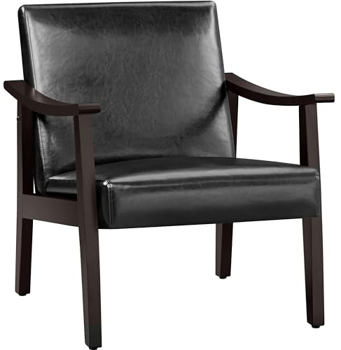Abician Fauteuil de Salon Moderne du Milieu du Siècle Chaise Rembourré Fauteuil de Lecture Canapé 1 Place Charge pour Bureau Chambre Salle de Réception Noir