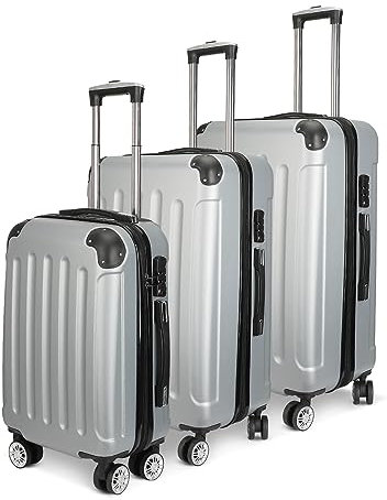 JOROBURO Kofferset 3 Teilig, ABS Hartschalenkoffer Set,Trolley Koffer mit 4 x 360°Drehbaren Rollen und Ausziehbarem Griff,Inklusive einem TSA-Zahlenschloss und Reißverschluss,Reisekoffer Set M-L-XL