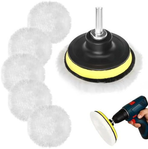 Tampon de Polissage en Laine, Polissage Pad, Disque de Polissage Voiture Auto-Agrippant, Bonnet de Polissage en Laine avec M10 Adaptateur de Perceuse pour Polissage de Meulage Cirage (80mm, 7PCS)