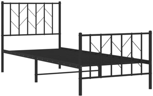 vidaXL Bettgestell, Bettrahmen mit Kopfteil Fußteil, Bett Gästebett mit Stauraum, Metallbett Einzelbett Schlafzimmerbett, Schwarz 80x200cm Metall