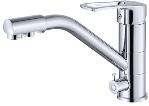 XJTNLB 3 Way Kitchen Mixer Taps with Drinking Water Filter Tap Sink Taps Mixer 360° Swivel Triflow Kitchen Tap with 2 Handles