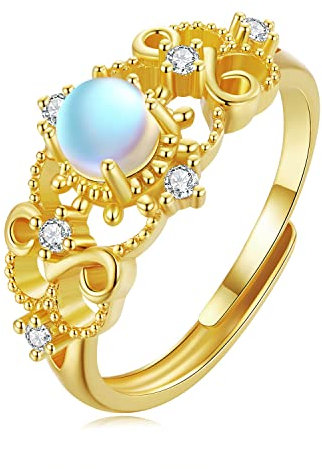 Halskette Damen,Halbmond-Edelstein-Ring aus 925er-Sterlingsilber, offener Ring, verstellbarer Ring, Geschenk für Frauen