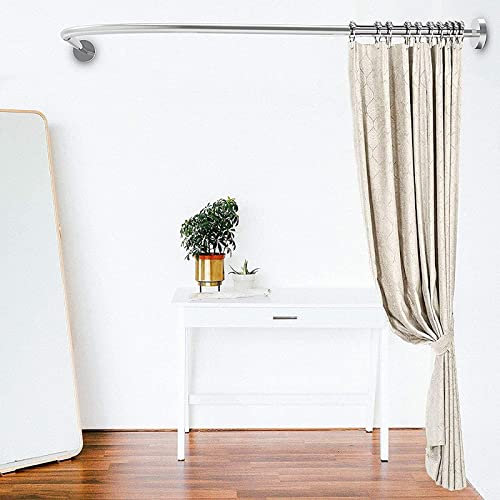 Viertelkreis Duschvorhangstange, Vorhangstange Ohne Bohren, Rostfreie L-förmige Edelstahl-Eck-Badvorhangstange Für Badezimmer Badewanne Bekleidungsgeschäft Gard(Size:B 70-95cm x 90-130cm,Color:Silber)