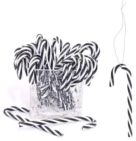 HERZWILD 32pcs schwarz Weihnachtsbaumschmuck Zuckerstangen zum Hängen Weihnachtsdeko Anhänger Zuckerstange Ornamente Xmas Tree Hanging (schwarz 12cm)