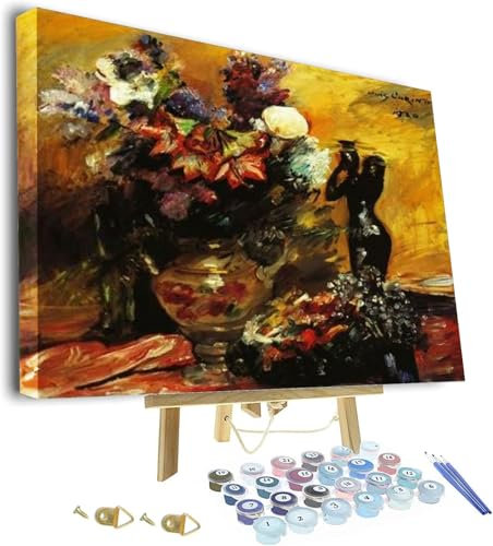 Kit de peinture par numéros pour adultes - Lys cala et lilas avec une figurine en bronze par Lovis Corinth encadrée et peinture par numéros pour adultes débutants - Peinture par numéros