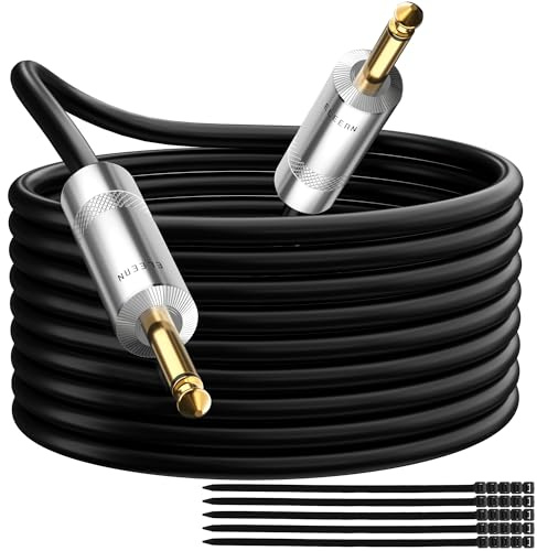 Premium 6.35mm Audio Cable 75 Ft, 1/4 Inch TS Instrument Professional Speaker Cord, Mono Jack 12 AWG Unbalanced, for Amplifier PA DJ Electric Guitar Bass Keyboard Pro-OD 9.5MM+Ties