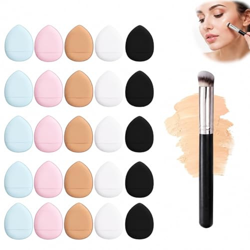 CZAYEFNH 25er-Pack Make-up Finger-Puderquaste & Concealer-Pinsel - Ideal für flüssige Foundation, Concealer & Kosmetik - Weiche Mini-Applikatoren mit Fingerhalter für präzises Auftragen