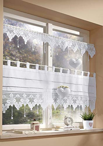 Hossner Panneau Landhaus Stil Spitze und Stoff Häkelspitze Handarbeit, Panneaux: Höhe 50 cm x Länge120 cm