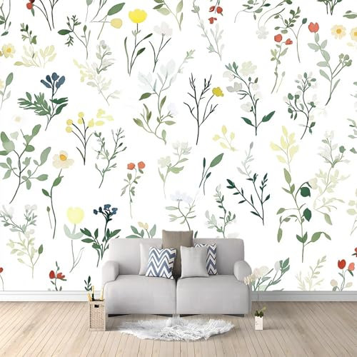 Papiers peints Herbes Et Fleurs Sauvages Papier peintpanoramique Décoration murale moderne 250 x 175 cm Salon Chambre Décoration Murale Blanc