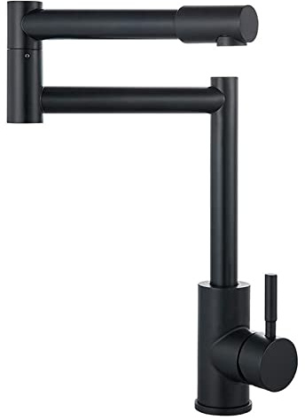 Topffüller-Wasserhahn, 304 Edelstahl, gewerblicher Küchenspülen-Wasserhahn mit Doppelgelenk-Schwenkarm, klappbarer, dehnbarer Warm- und Kalt-Küchenmischbatterie mit Einzelgriff, Schwarz(Noir)