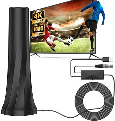 Antenna TV, Antenna TV Interna con Amplificatore di Segnale ad Alto Guadagno, Antenna da Interno con Base Magnetica, Ricezione a Lunga Distanza a 360°, Supporto 4K 1080P HDTV e Tutti i Canali TV