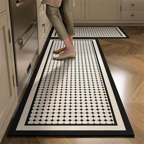 Highdi Schwarz-Weiß-Plaid Küchenläufer, Saugfähig Küchenteppich, Teppich Küche Teppich Flur, Waschbarer Teppich Küchenläufer rutschfest, für Eingangsbereich Esszimmer (Beige,40x120cm)