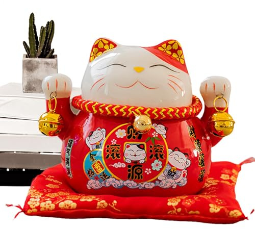 Lucky Fortune Cat - Maneki Neko Gatto | Design salvaspazio 11,4 cm, decorazione creativa in ceramica per la casa, il paesaggio, l'ufficio, il soggiorno, come regalo