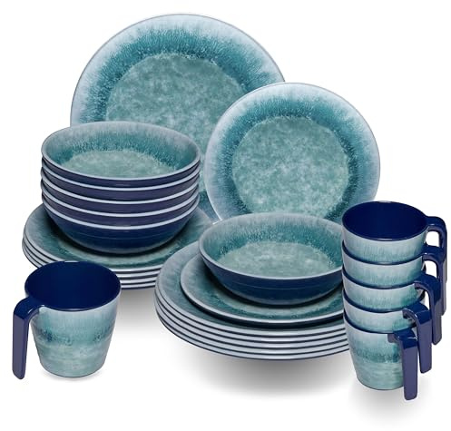 Melamin Geschirr Set Adria Blue für 6 Personen 24 Teile Blau Tassen Camping