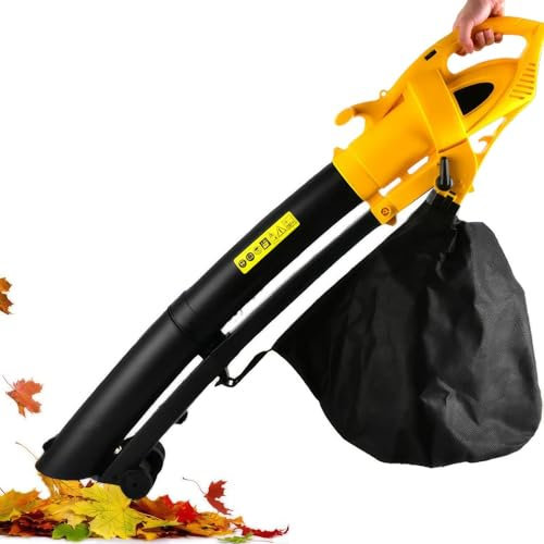 Soplador de hojas para jardín, 3000 W, aspirador y triturador, 3 en 1, relación de trituración de 10:1, bolsa recolectora de hojas de 35 L, 270 km/h, 13,2 m3/min, ruedas para facilitar el movimiento
