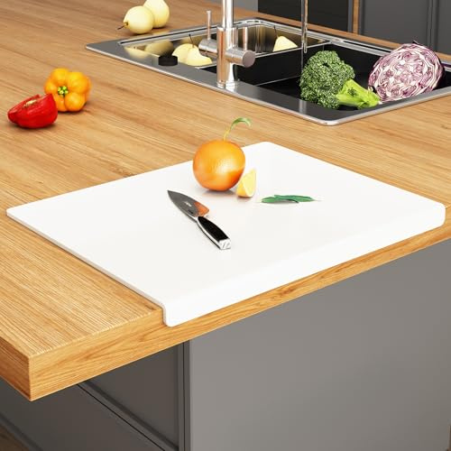 JJL Acrylic Chopping Board 41x32cm – White Cutting Board, Hygienic & Lightweight with Counter Lip – Non-Slip, Easy to Clean – Ultimate Kitchen Essential (Gadget & Decor)