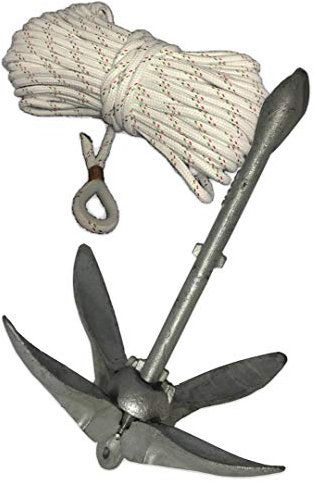 SAWESTO® Ankerset Faltklappanker 6 kg feuerverzinkt mit 30 m Ankerleine | Bootsanker für Schlauchboot, SUP, Kajak, Angelboot | klappbar & rostfrei | inkl. Ankerseil/Marineseil