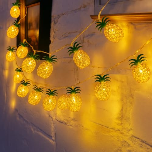 20 LED Pineapple String Lights, 3M Copper Wire Battery Operated Warm White Fairy Lights 8 Modes Indoor Outdoor Party, Birthday, Bedroom, Wedding, Garden Home Decor Patio, Hawaii Gift Decoration Lights
