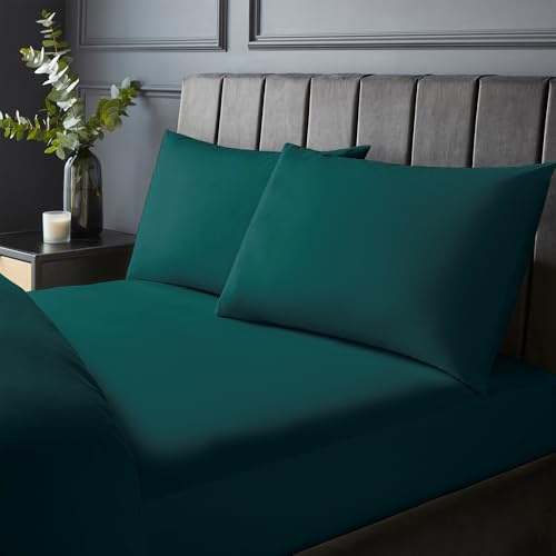 Silentnight Pure Cotton Fitted Sheet - Cool Soft Touch 200 Thread Count - Extra Deep 40cm Bed Mattress Sheet - Breathable 100% Cotton - Elasticated Corners, Machine Washable, Teal Green, King