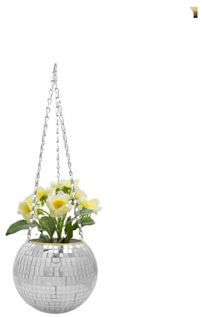 3 Colors Christmas Decor Disco Ball Planter Vase Wall Hanging Planter Pot Flower Pots Rope Hanging Flowerpot Balcony Home Decor(Silver,10cm)