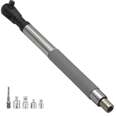 Convertible Offset Extension Wrench with 4 Adapters,Multi-Function Ratchet Wrench,Durable Tungsten Rotary Shaft,Universal Wrench Extend Rod for Tight Spaces,Electric Drill CompatibleTool,1/2-inch