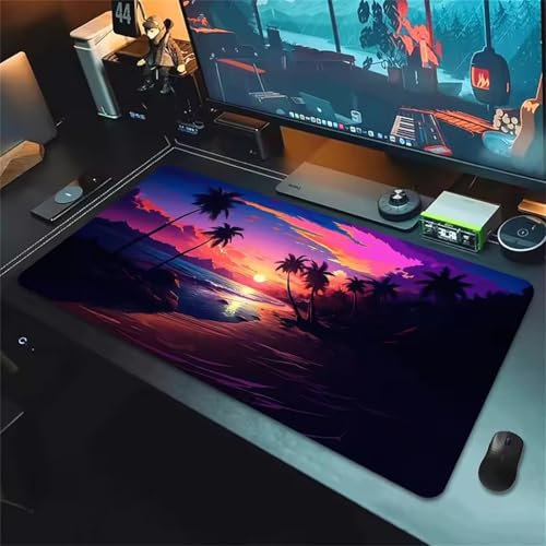 Mouse Pad Large Gaming Mouse Mat 59x31.5x0.12 inch XL Extended Desk Mat Gaming Keyboard Mousepad Big Desk Pad with Non-Slip Base and Stitched Edge for Office/Gaming (Sunset Beach)