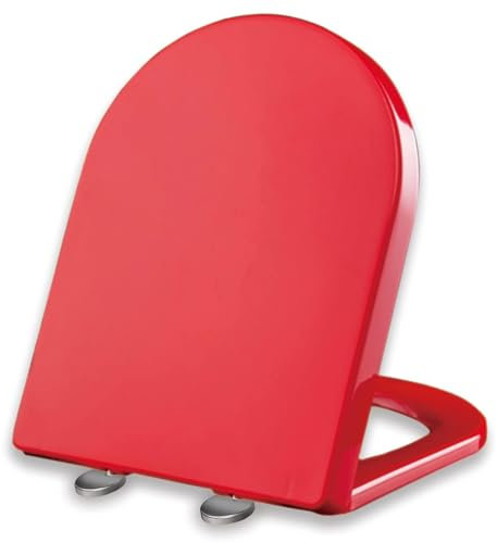Brigtviee Farbiger Toilettendeckel D-Form,36x 47 cm,Wc Sitz Mit Absenkautomatik,Wc Sitz Aus Kunststoff,Klodeckel Mit Quick-Release-Funktion,Klobrille,Wc Deckel, Toilettenbrille,Rot