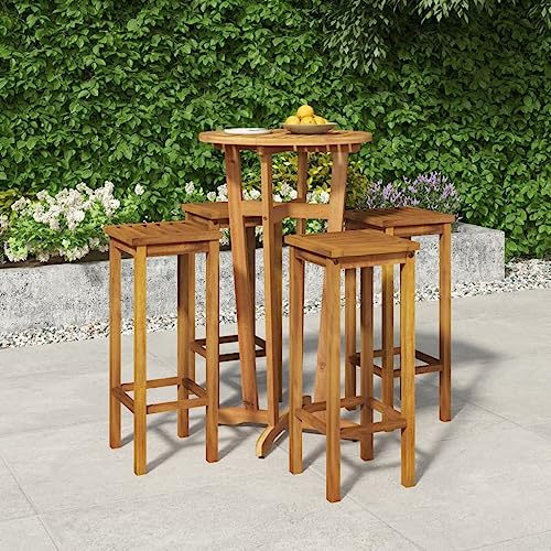 BOWEKAM Möbel, Outdoor-Möbel, Gartenmöbel-Sets, 5-teiliges Gartenbar-Set, Massivholz, Akazie