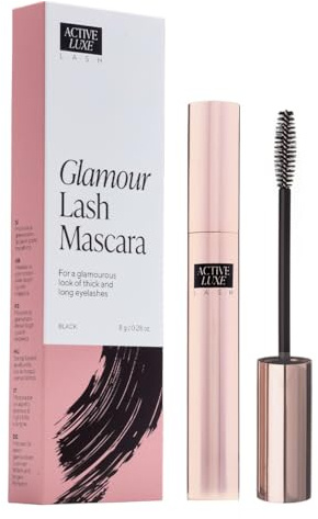 Active Luxe Glamour Lash Mascara – Mascara för volym och längd, svart borste för långa, definierade fransar, utan klumpar, 8 g