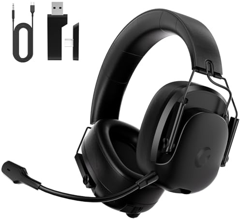 Gvyugke Casque de jeu avec microphone, casque sans fil 2,4 G pour PS5, PS4, PC, Switch, Mac, son surround, casque de jeu pliable Bluetooth sans fil avec mode câble de 3,5 mm, autonomie de plus de 45 h