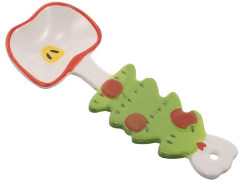 VILLCASE Cuillère à Soupe Céramique Festive Design Noël Motif Cartoon Cuillère Asiatique pour Soupe Ramen et Courge Service Individuel pour Dîner et Décoration de Table