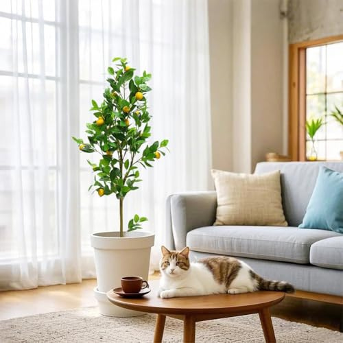 Árbol de limonero artificial de 150 cm, grande, realista, decoración de interiores, planta artificial con frutas en maceta, planta artificial para salón, oficina, balcón, jardín