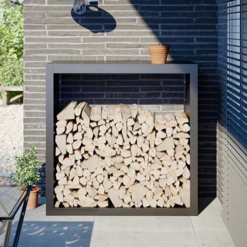 Frdhee Holzstapelhilfe Holzunterstand, Brennholzregal Anthrazit 100x40x100 cm Stahl für Garten, Am Kamin, Innenhof