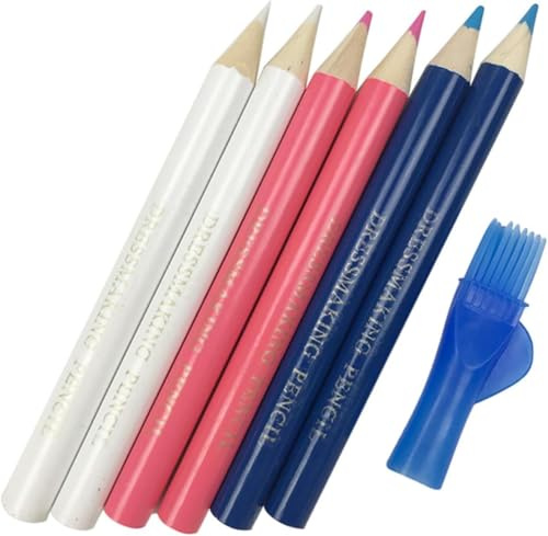 Opemg 6 PCS Sewing Fabric Pencils with Brush Tailor Pencils Sewing Marking Pencil Fabric Chalk Pencil Tracing TailorTailor Chalk for Tailor Tools