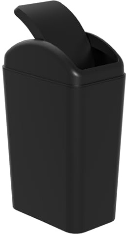 Wakikini 15 L Kitchen Bin with Swing Lid, Small Plastic Trash Bin, Slim Swing Top Bin, Black