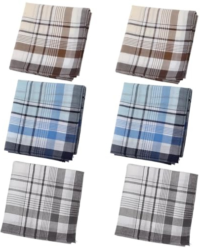 DtgEcd Mens Handkerchiefs Cotton, 6 Pack Large 40x40cm Hankies Mens Cotton, Classic Checkered Pattern Handkerchiefs for Men, Multipack Soft Breathable Fabric