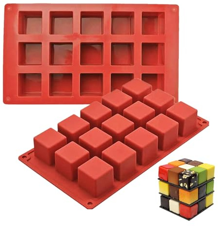 behone 2 pièce cube moule,15 cavités carré en silicone moule,Moules à chocolat anti-adhésifs,Convient pour le chocolat,les glaçons et les gâteaux
