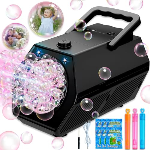 Macchina Bolle di Sapone, Spara Bolle di Sapone Automatico, 18000+ Bolle al Minuto, 2 Velocità, Giochi da Esterno per Bambini, Gadget Compleanno Bambin Matrimonio (Nero)